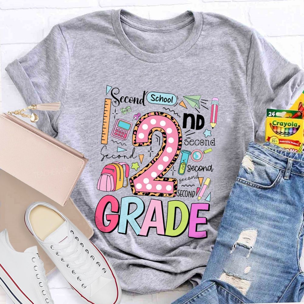 Personalized Grade Pink Dot Leopard Number Back To School Teacher T-Shirt