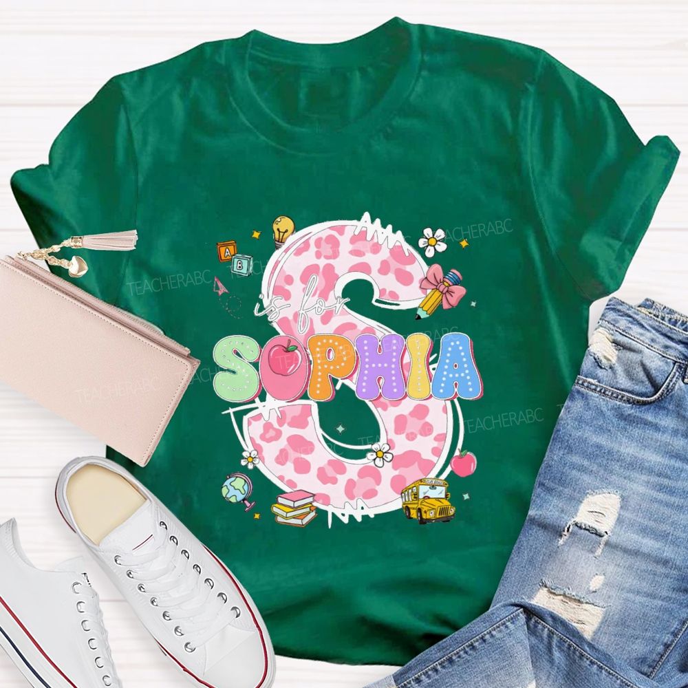 Personalized Name Colorful Leopard Letter Back To school Teacher T-Shirt