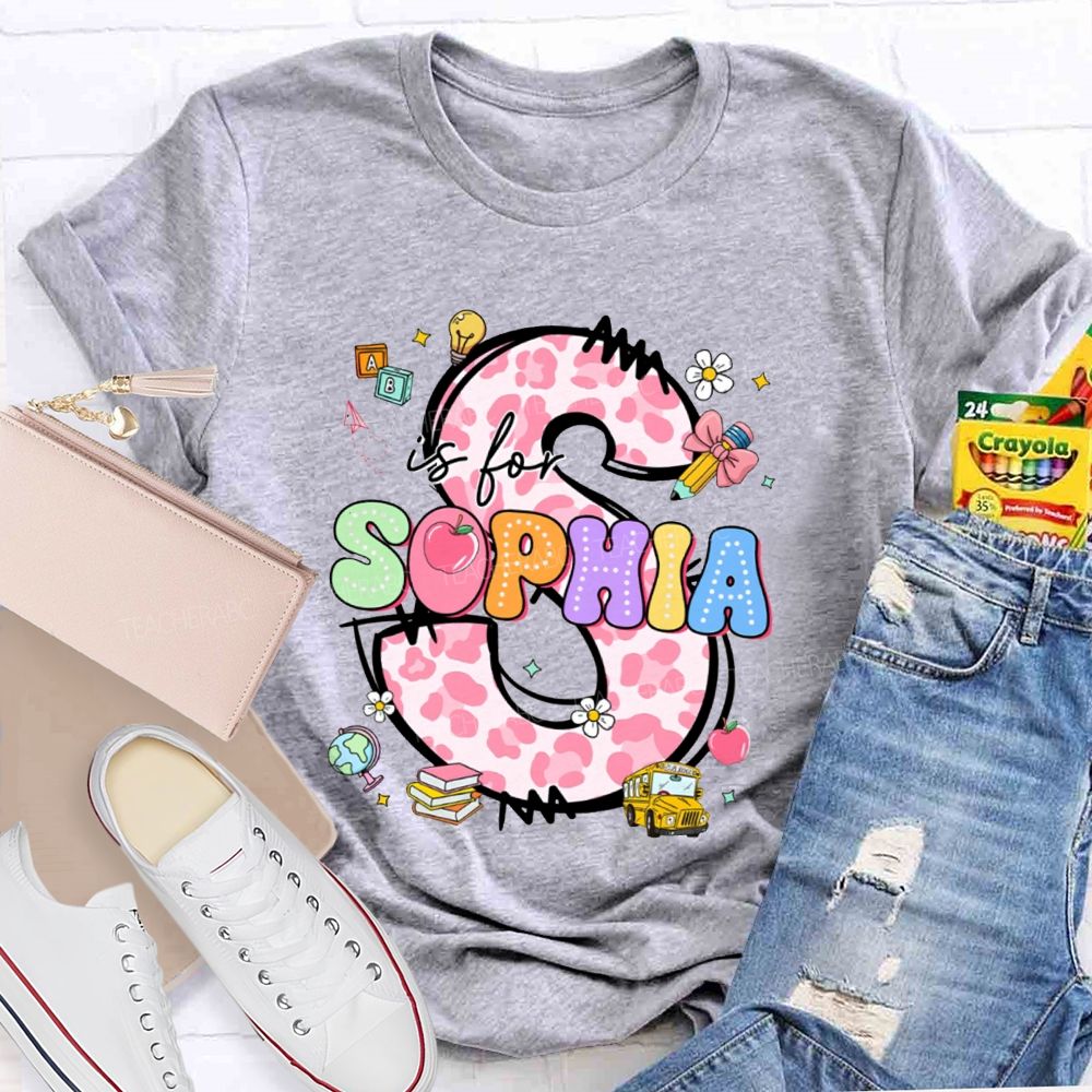 Personalized Name Colorful Leopard Letter Back To school Teacher T-Shirt