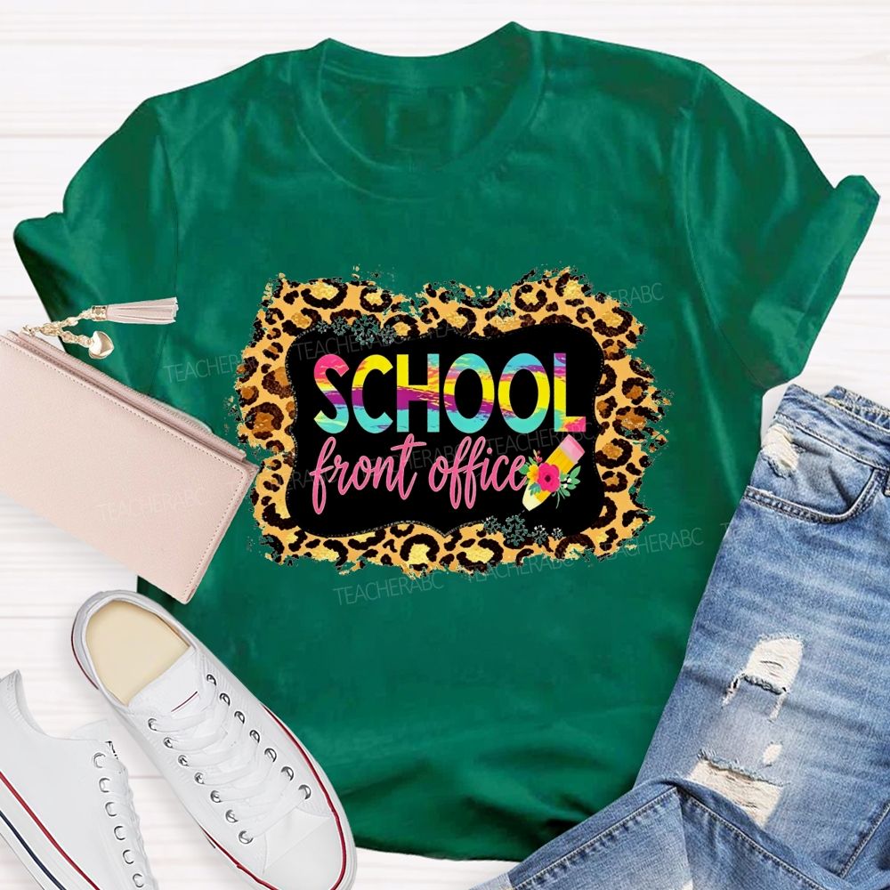 Leopard Print School Front Office Floral Pencil T-shirt