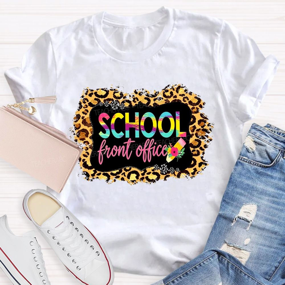 Leopard Print School Front Office Floral Pencil T-shirt