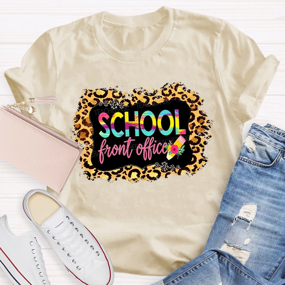 Leopard Print School Front Office Floral Pencil T-shirt