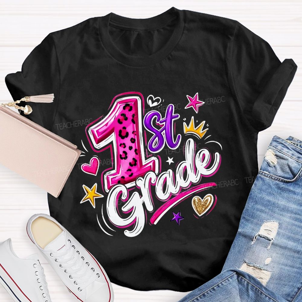Personalized Grade Leopard Checkered School Teacher T-shirt
