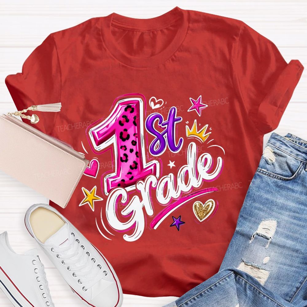 Personalized Grade Leopard Checkered School Teacher T-shirt