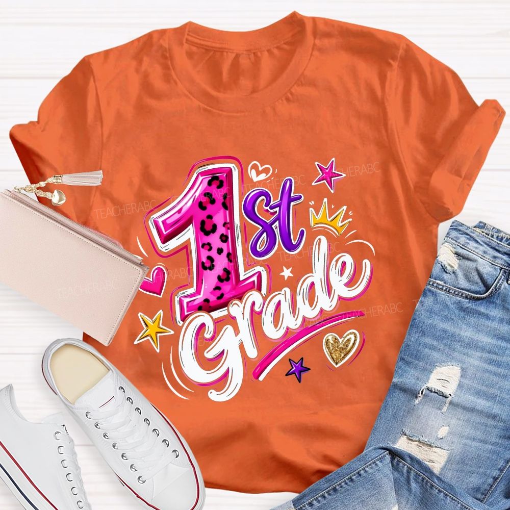 Personalized Grade Leopard Checkered School Teacher T-shirt