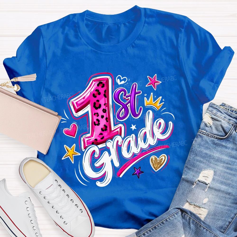 Personalized Grade Leopard Checkered School Teacher T-shirt