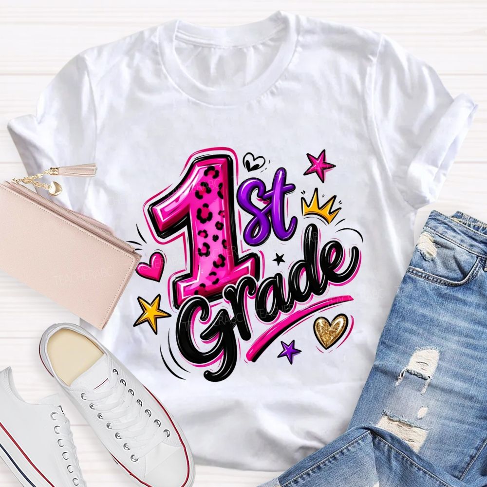 Personalized Grade Leopard Checkered School Teacher T-shirt