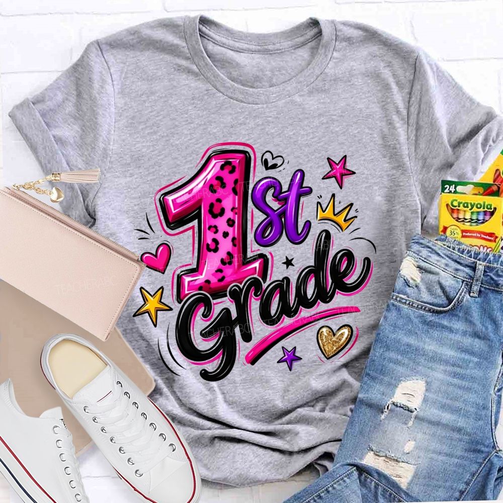 Personalized Grade Leopard Checkered School Teacher T-shirt