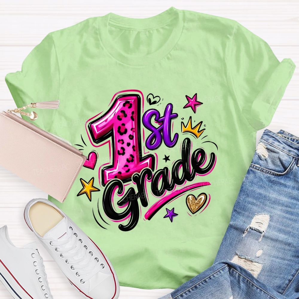 Personalized Grade Leopard Checkered School Teacher T-shirt