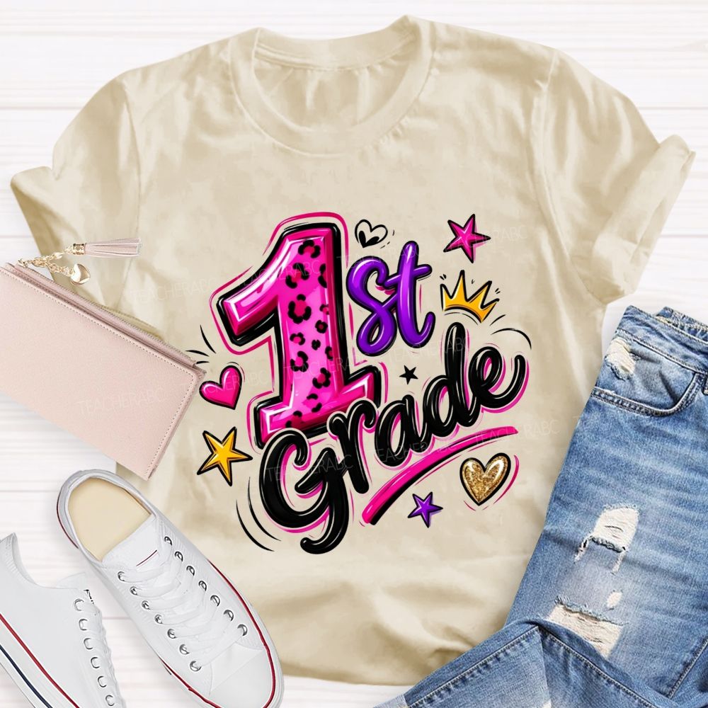 Personalized Grade Leopard Checkered School Teacher T-shirt