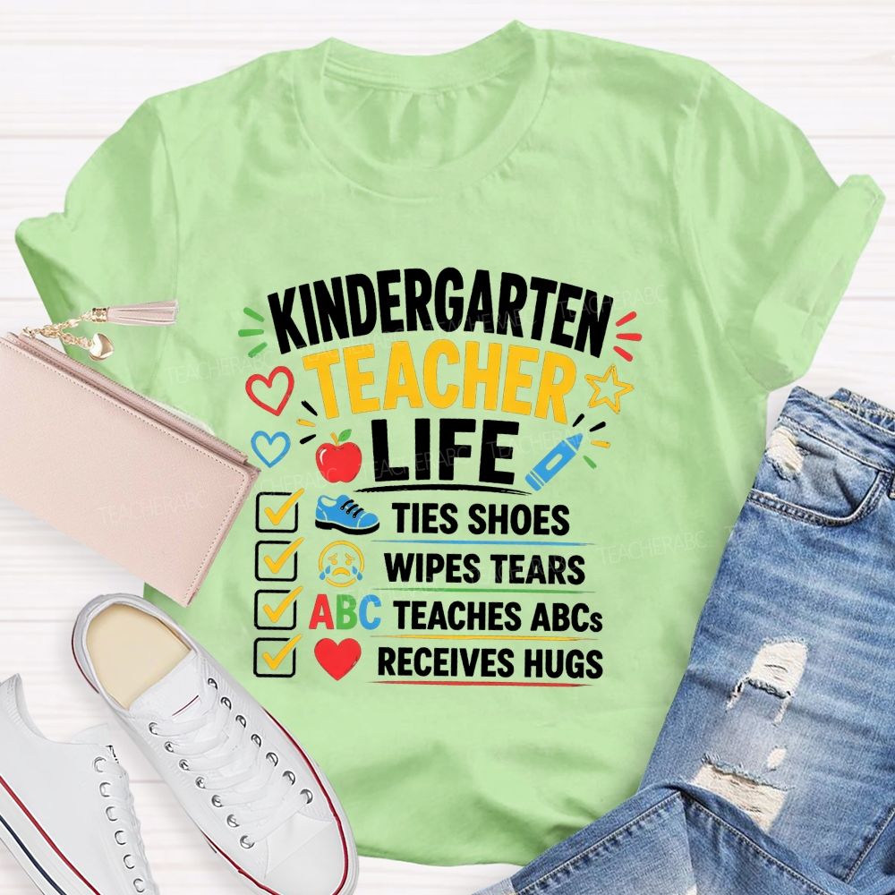 Personalized Grade Kindergarten Teacher Life Checklist Teacher T-shirt