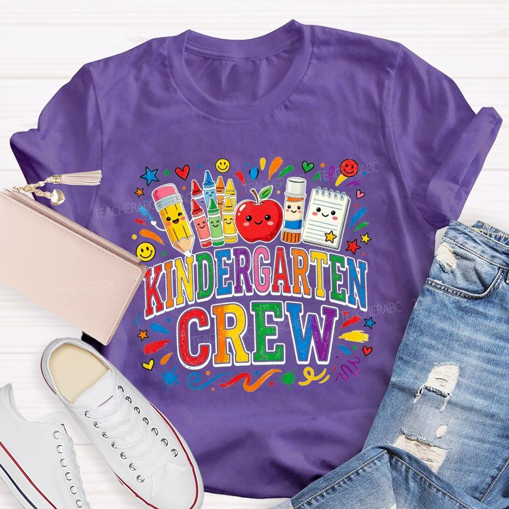 Personalized Grade Kindergarten Crew Apple Crayon Pencil Teacher T-shirt