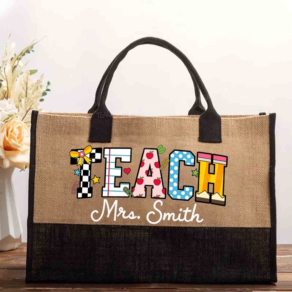 Personalized Name Teacher Back To School Cotton Tote Bag