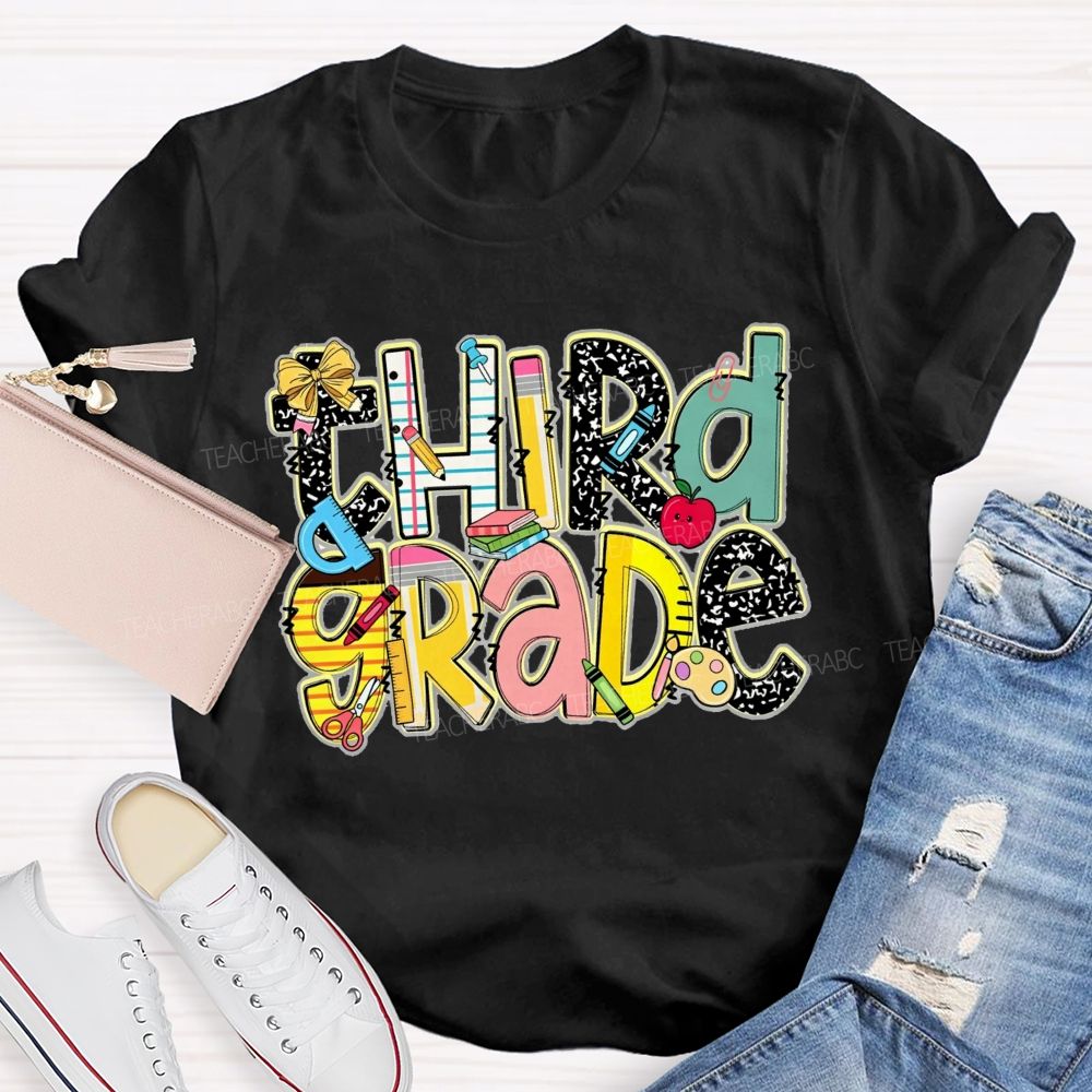 Personalized Grade Crayons Rulers And Wonderful Third Grade Days Teacher T-shirt