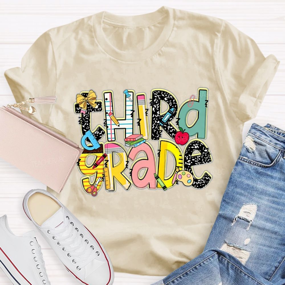 Personalized Grade Crayons Rulers And Wonderful Third Grade Days Teacher T-shirt