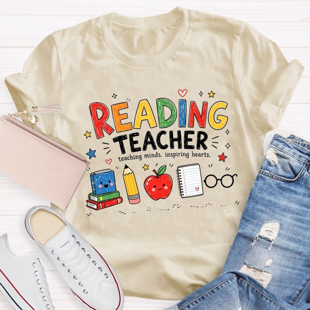 Reading Teacher Teaching Minds Inspiring Hearts Teacher T-shirt