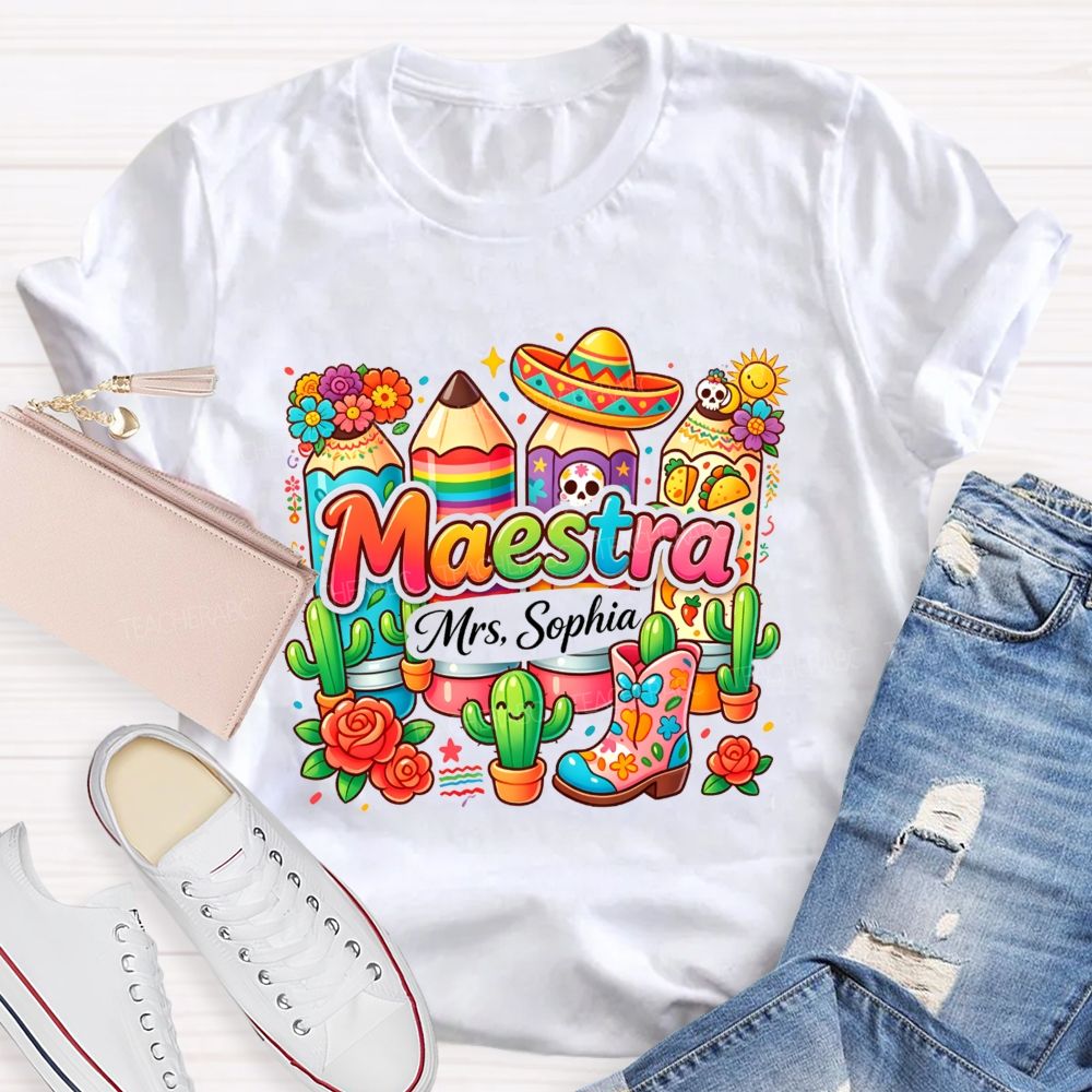 Personalized Name Mexico Floral Teacher T-shirt