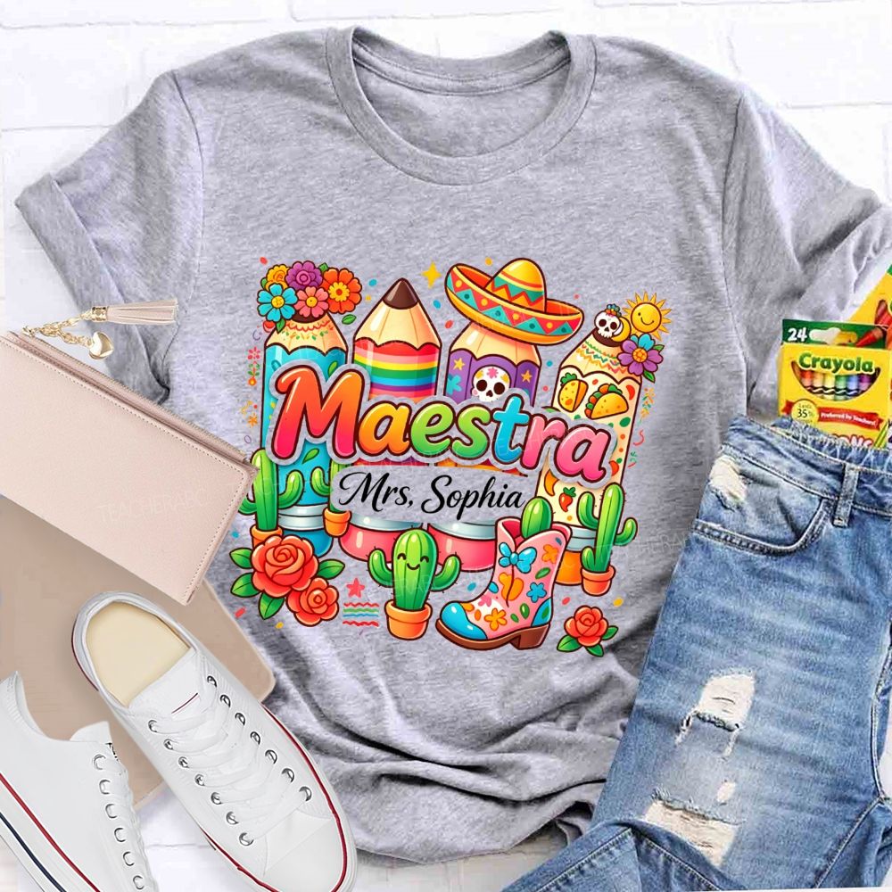 Personalized Name Mexico Floral Teacher T-shirt
