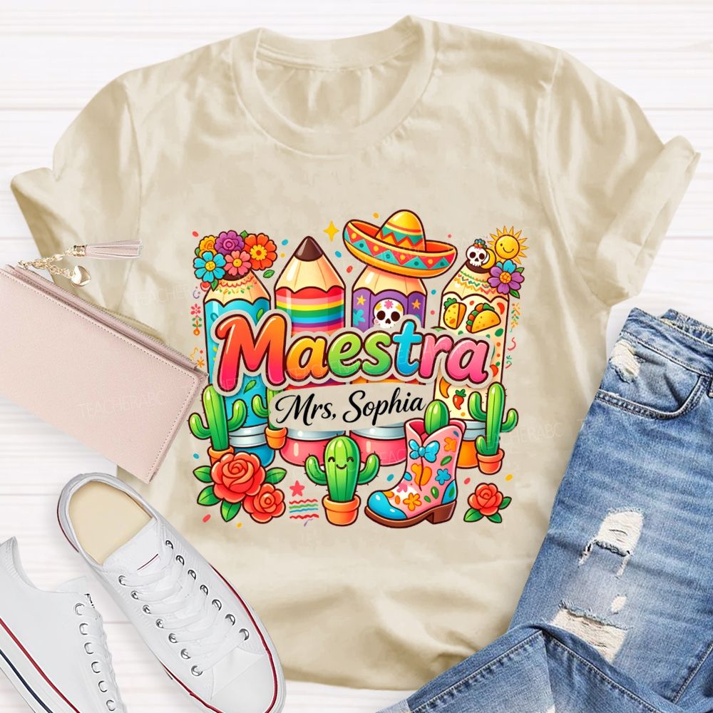 Personalized Name Mexico Floral Teacher T-shirt