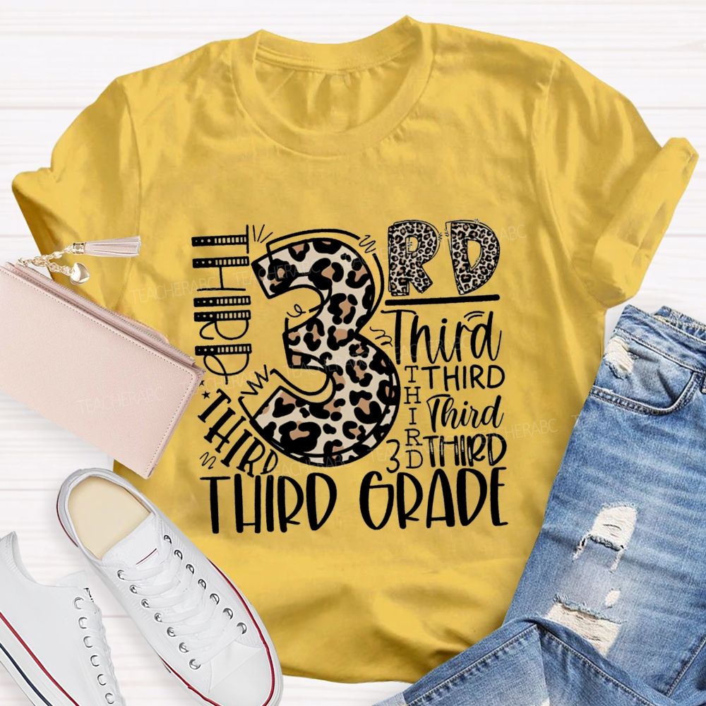 Personalized Grade Leopard Number Back To School Teacher T-Shirt