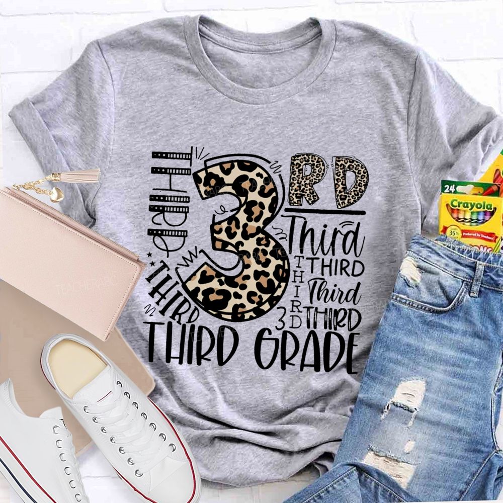 Personalized Grade Leopard Number Back To School Teacher T-Shirt