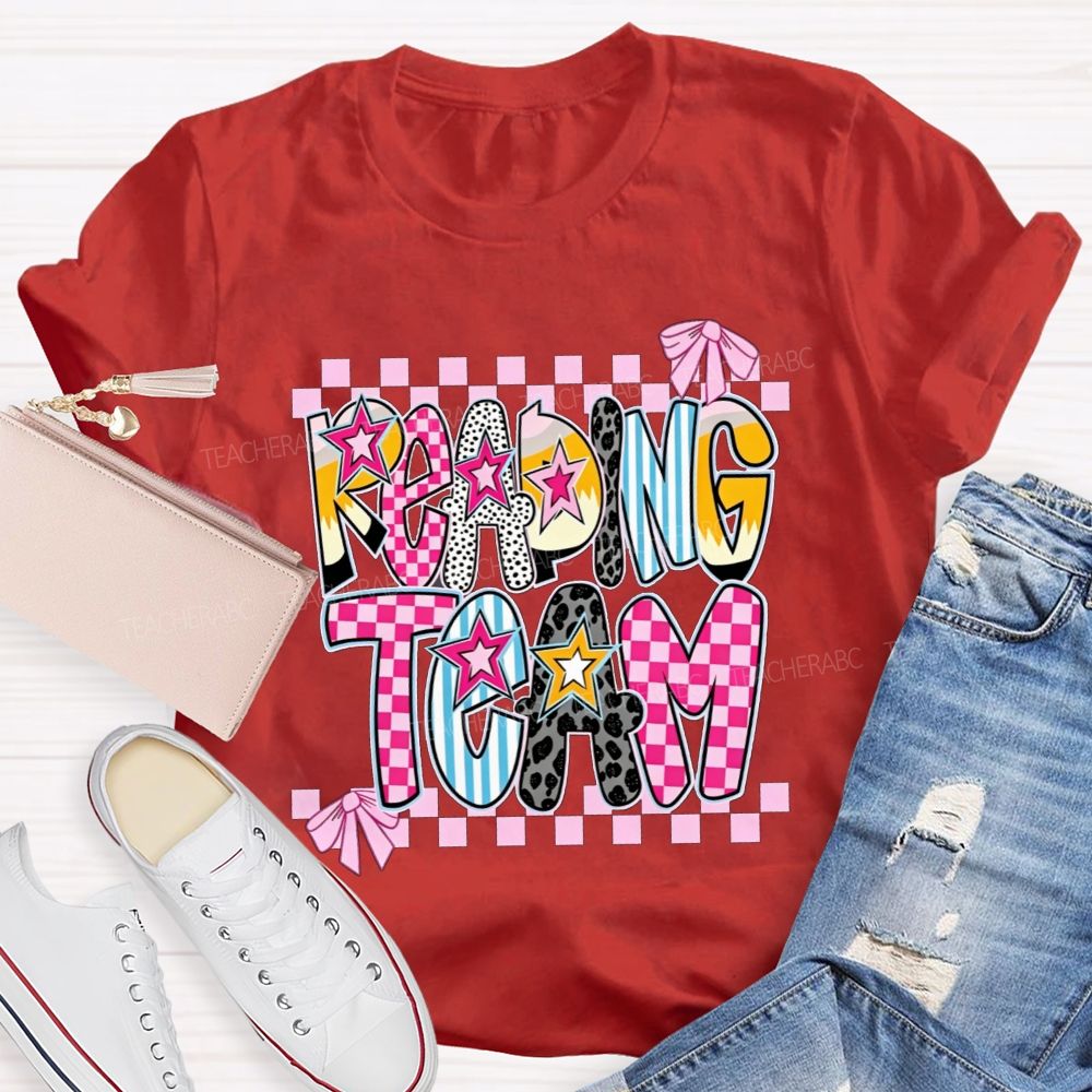 Reading Team Leopard Checkered Bow Teacher T-shirt