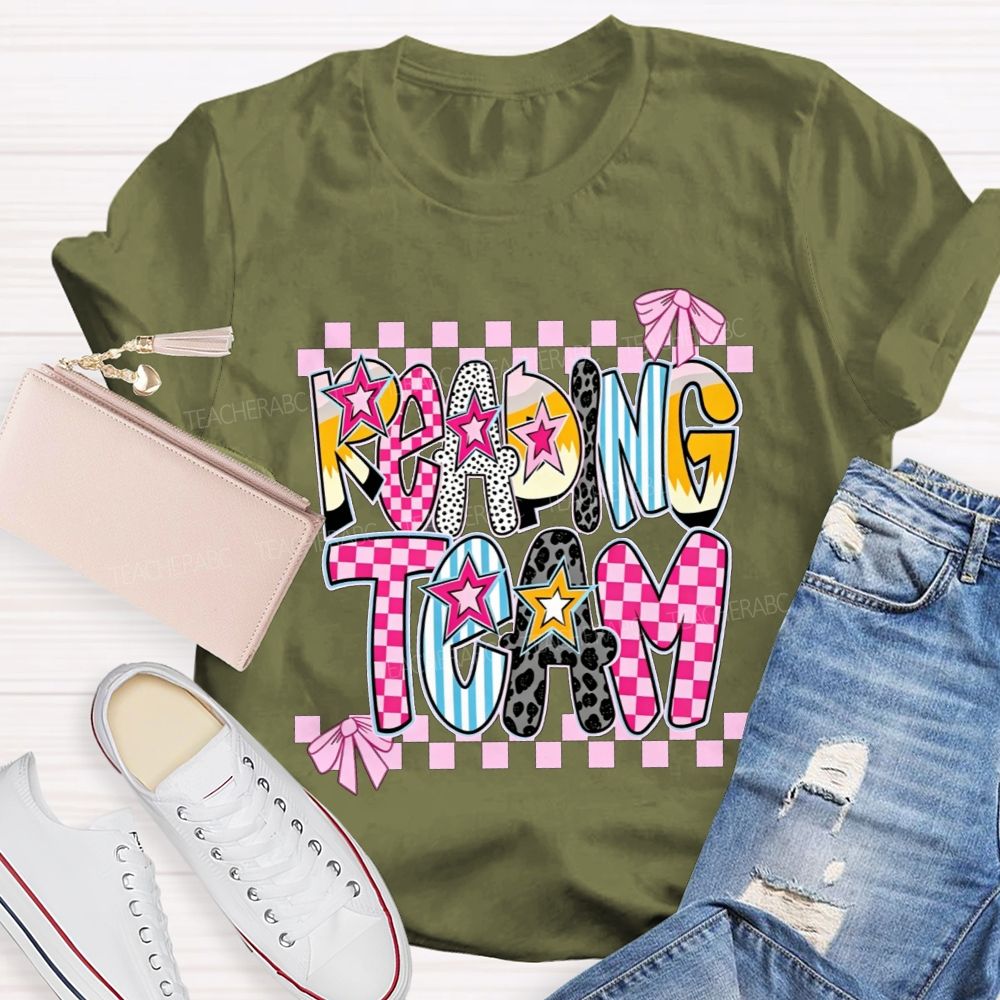 Reading Team Leopard Checkered Bow Teacher T-shirt