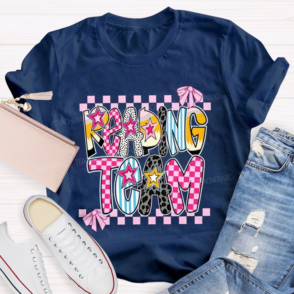 Reading Team Leopard Checkered Bow Teacher T-shirt