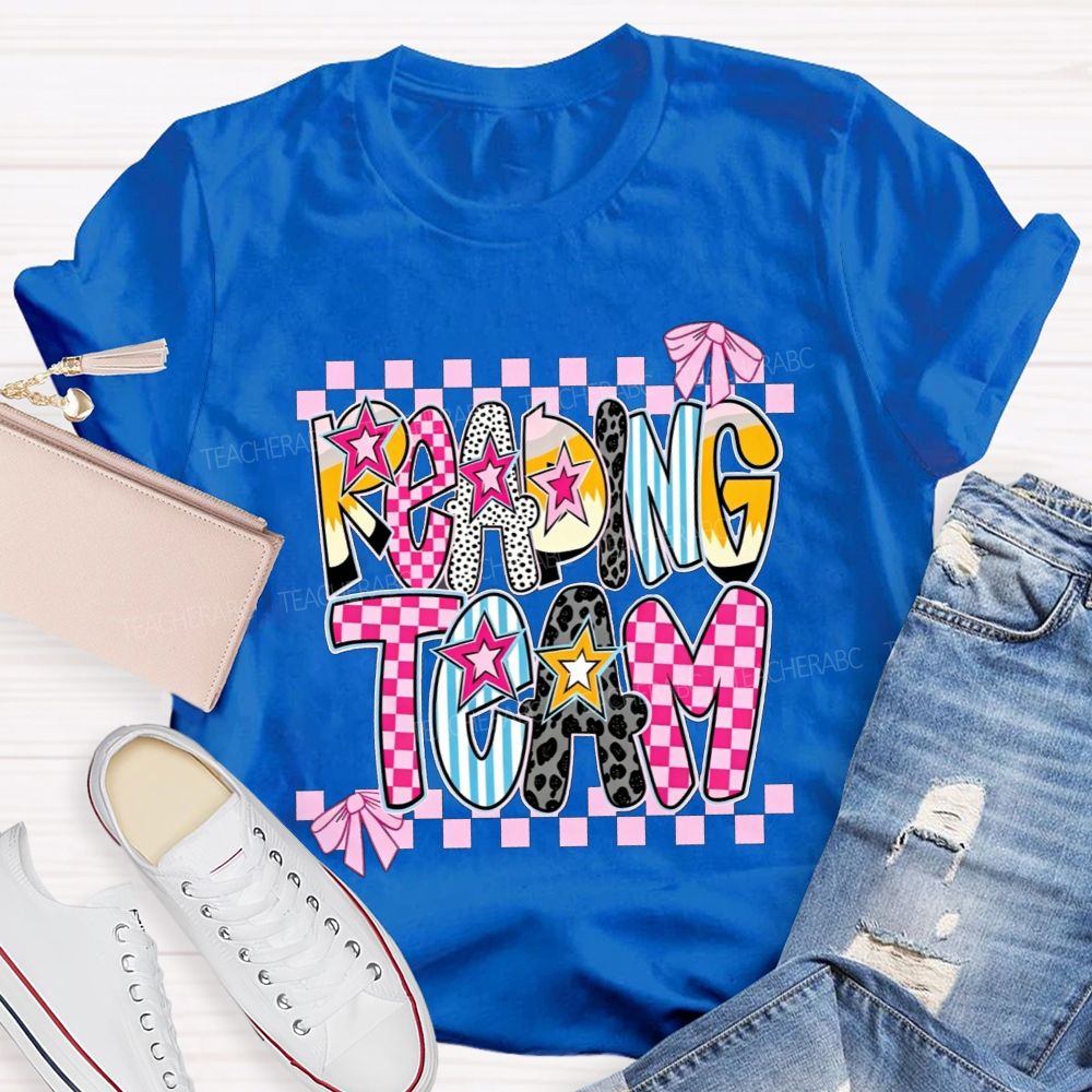 Reading Team Leopard Checkered Bow Teacher T-shirt