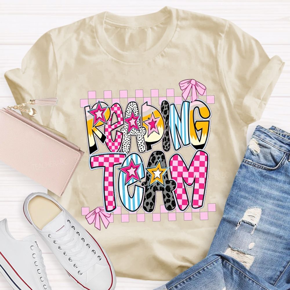 Reading Team Leopard Checkered Bow Teacher T-shirt