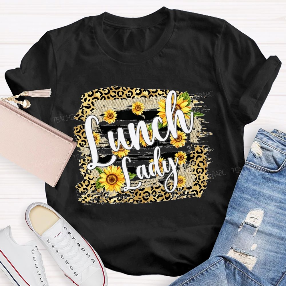 Lunch Lady Sunflower Leopard Print T-shirt