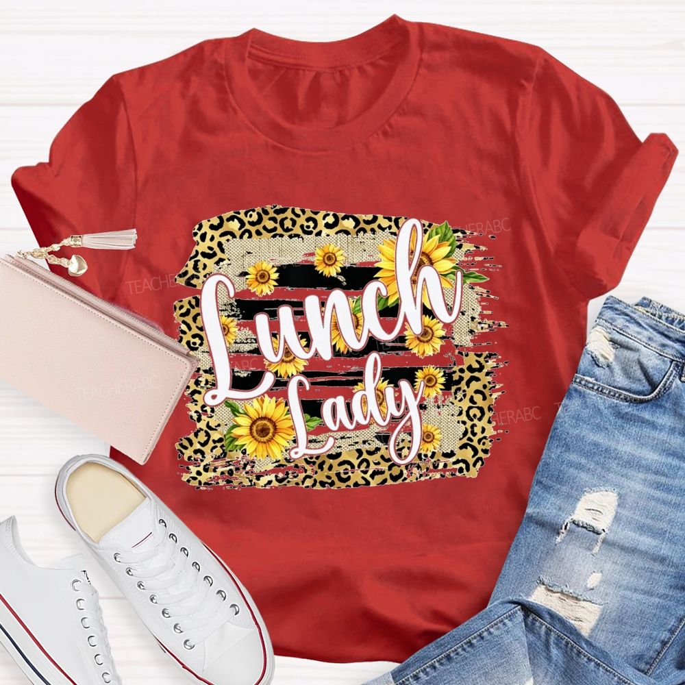 Lunch Lady Sunflower Leopard Print T-shirt