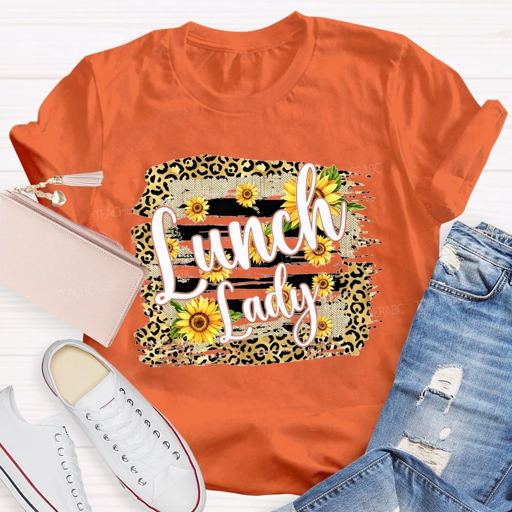Lunch Lady Sunflower Leopard Print T-shirt