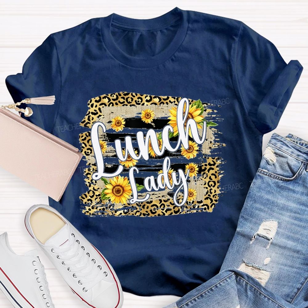 Lunch Lady Sunflower Leopard Print T-shirt