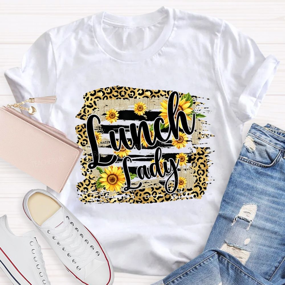 Lunch Lady Sunflower Leopard Print T-shirt