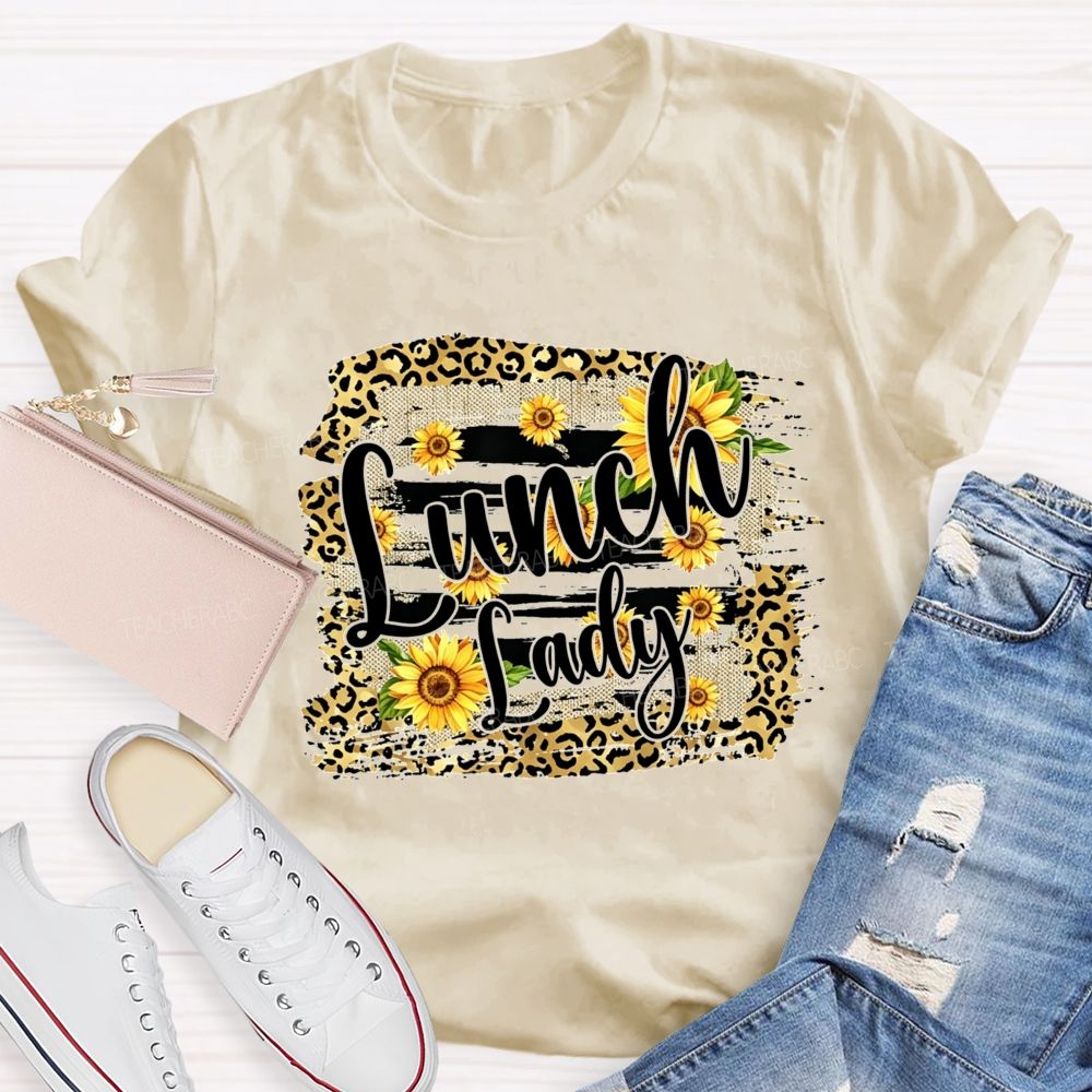 Lunch Lady Sunflower Leopard Print T-shirt