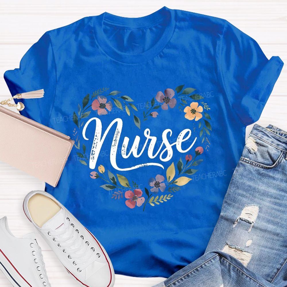 School Nurse Floral Wildflower Heart T-shirt