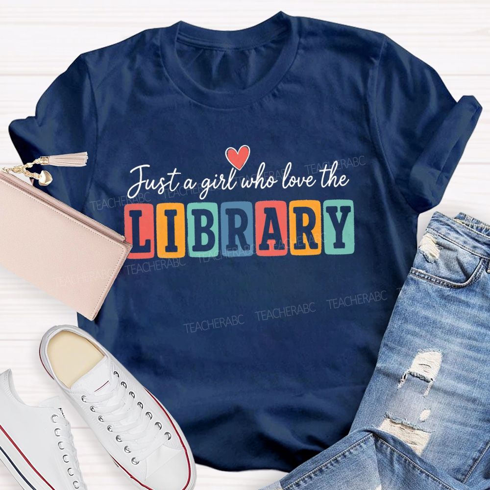 Just A Girl Who Loves The Library Colorful Block T-shirt