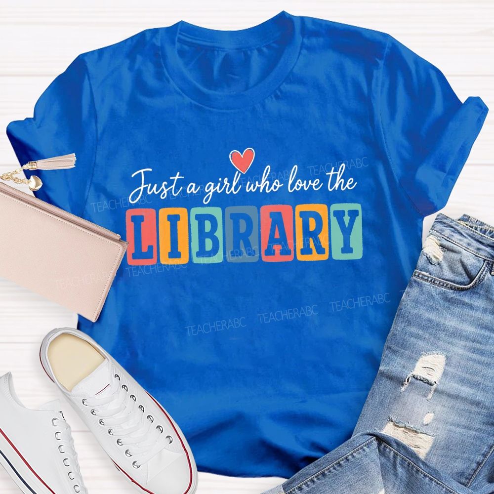 Just A Girl Who Loves The Library Colorful Block T-shirt