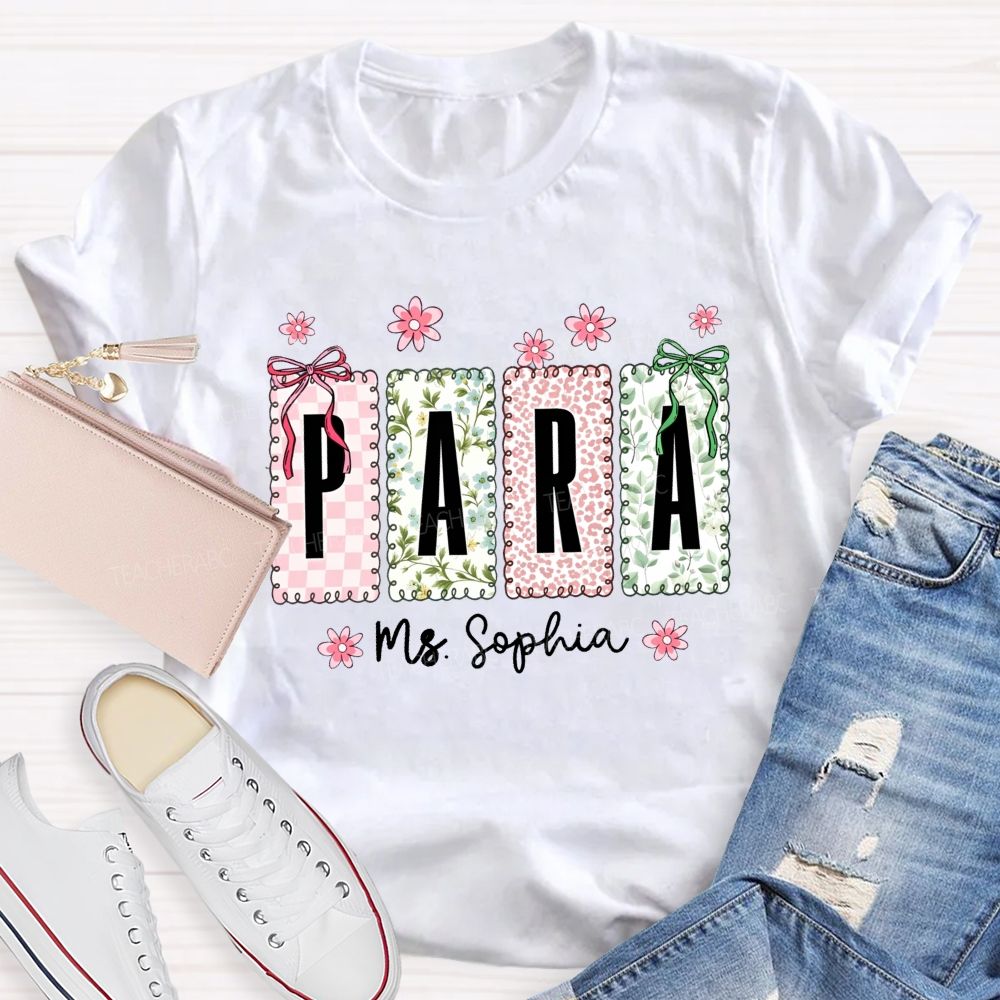 Personalized Name Para Leopard Floral Bow T-shirt