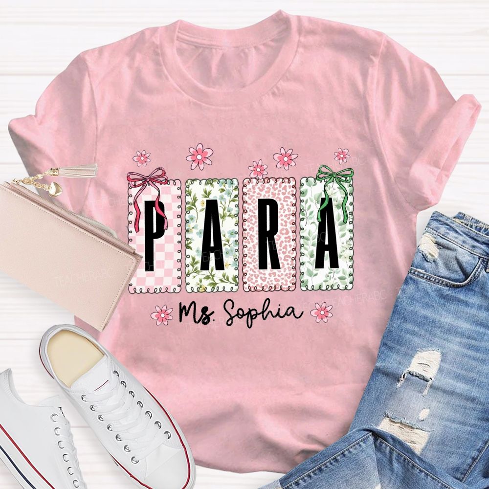 Personalized Name Para Leopard Floral Bow T-shirt