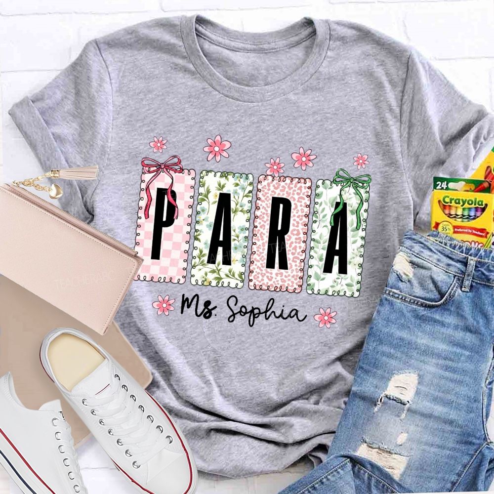 Personalized Name Para Leopard Floral Bow T-shirt