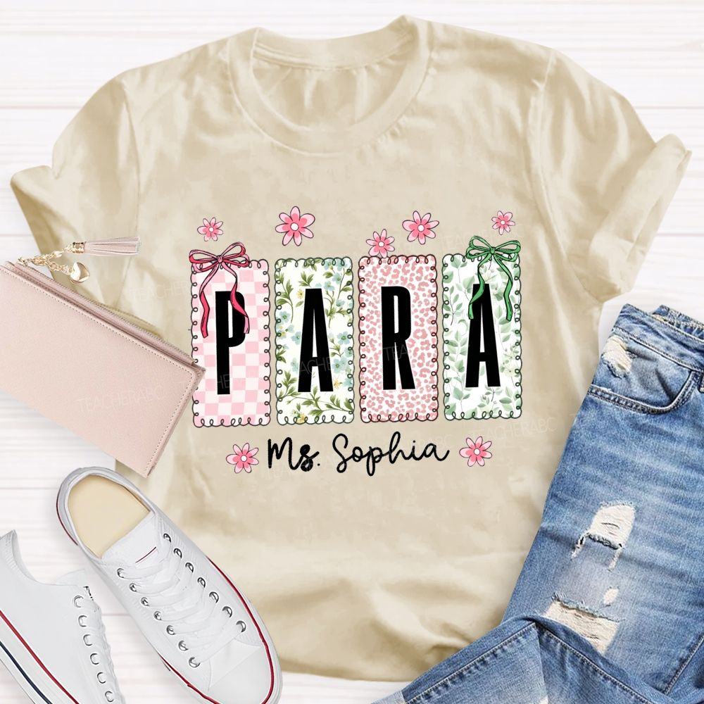 Personalized Name Para Leopard Floral Bow T-shirt