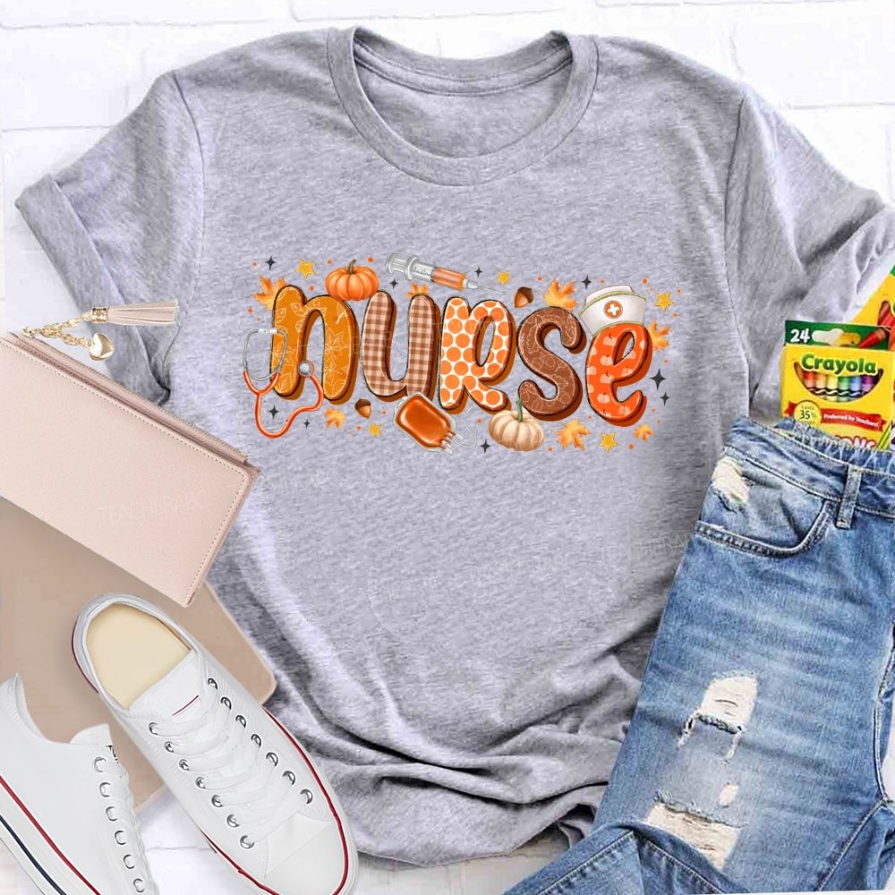 Nurse Life Autumn Pumpkin Maple Leaf Stethoscope T-shirt