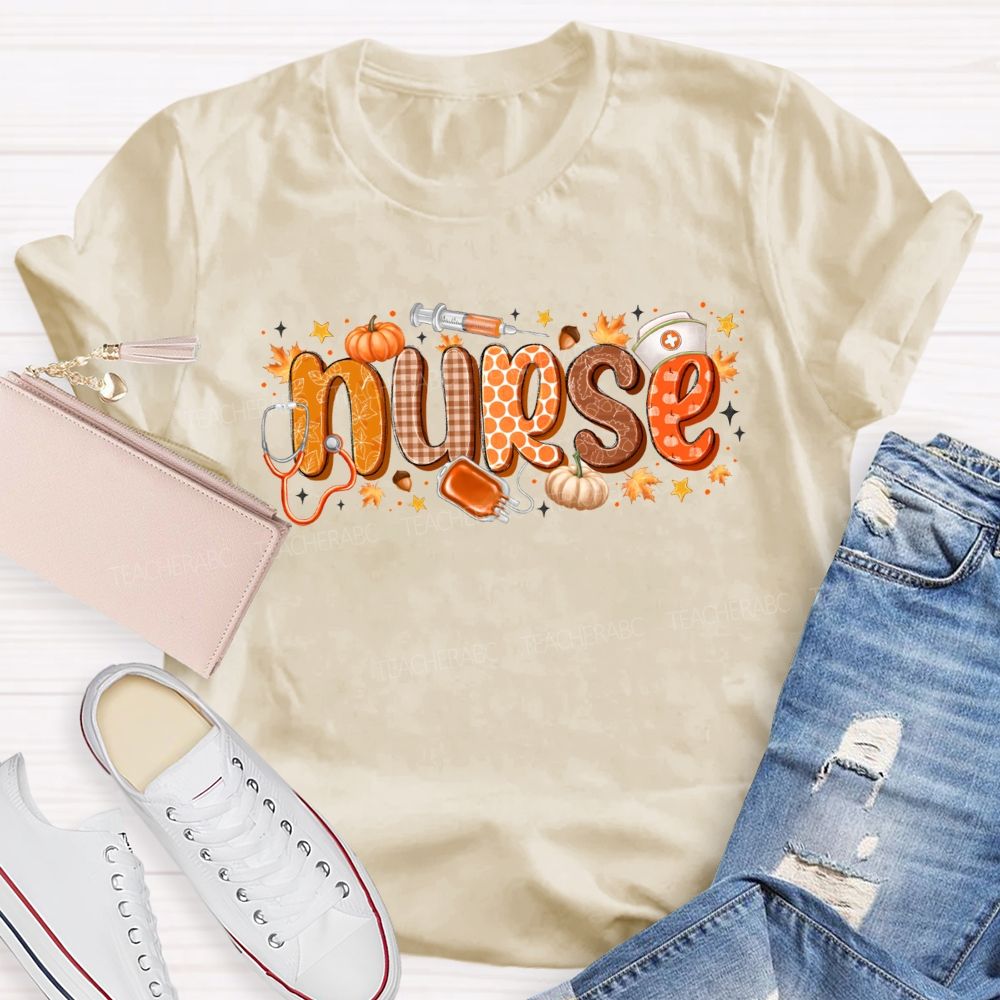 Nurse Life Autumn Pumpkin Maple Leaf Stethoscope T-shirt