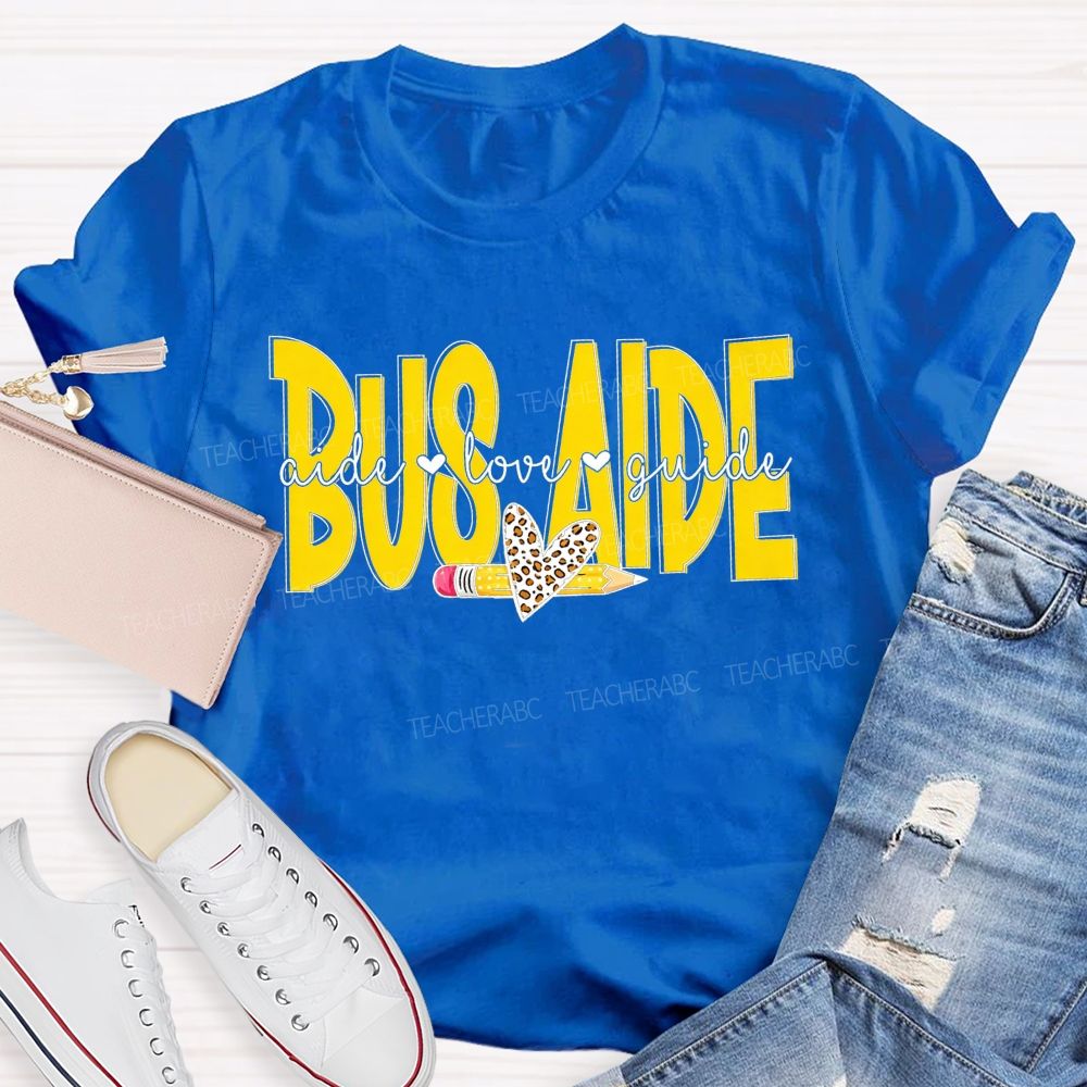 Bus Aide Aide Love Guide Leopard Heart Pencil T-shirt