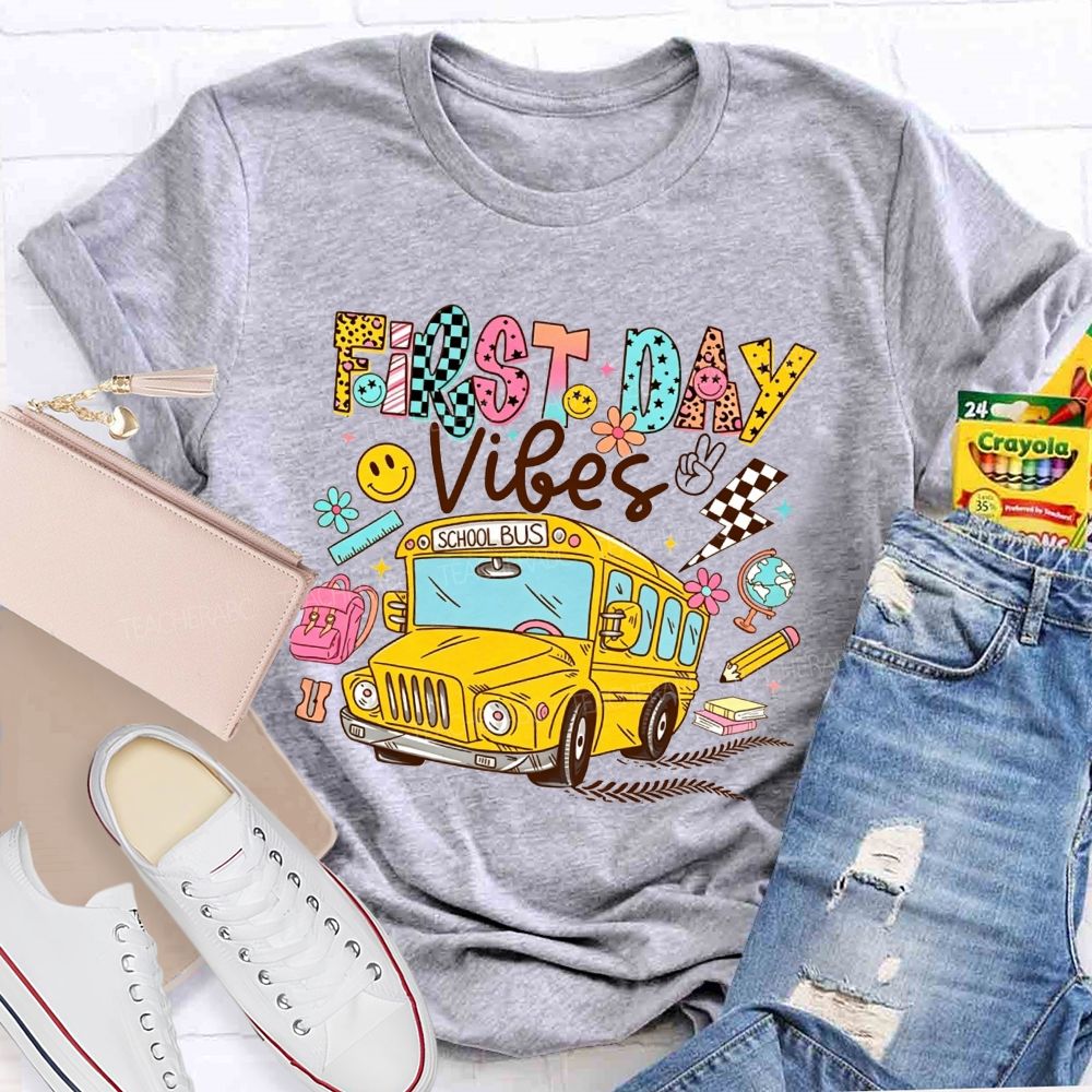 First Day Vibes Groovy School Bus Back To School Leopard T-shirt