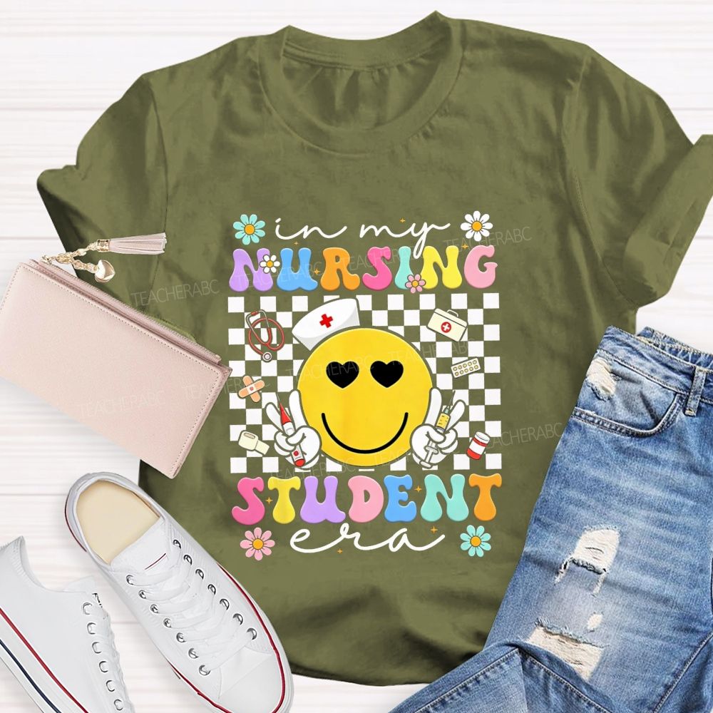 In My Nursing Student Era Checkerboard Smiley Face T-shirt
