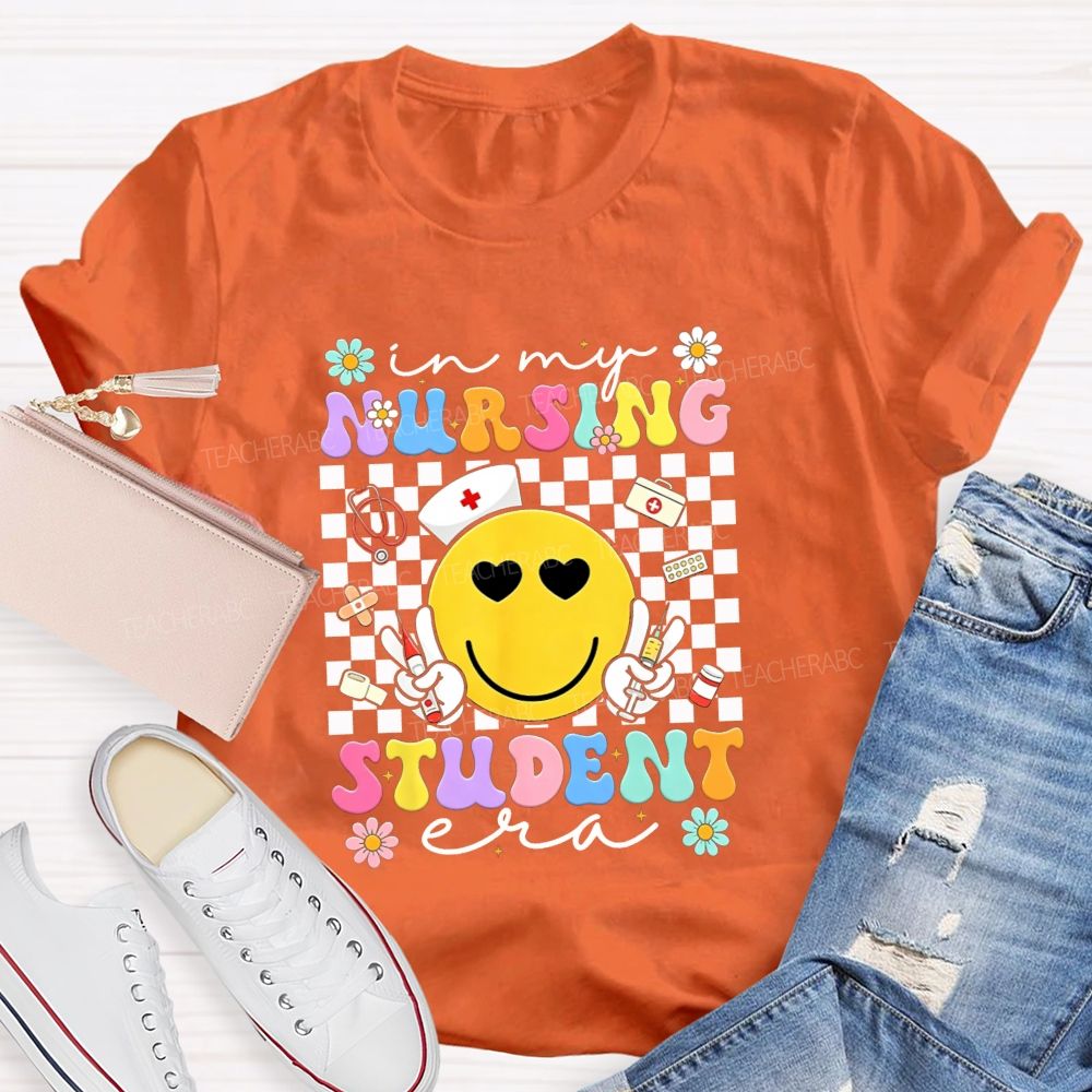 In My Nursing Student Era Checkerboard Smiley Face T-shirt