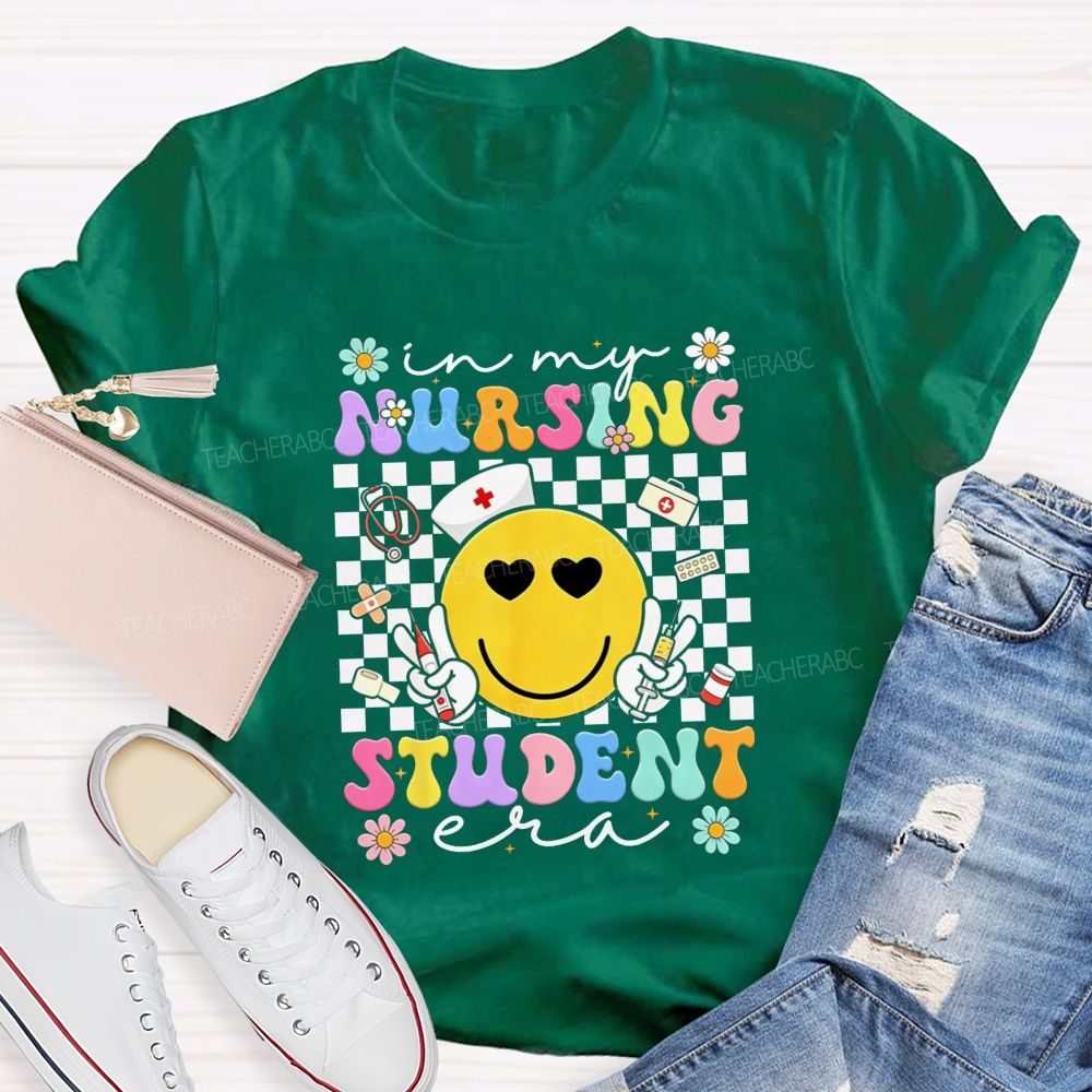 In My Nursing Student Era Checkerboard Smiley Face T-shirt